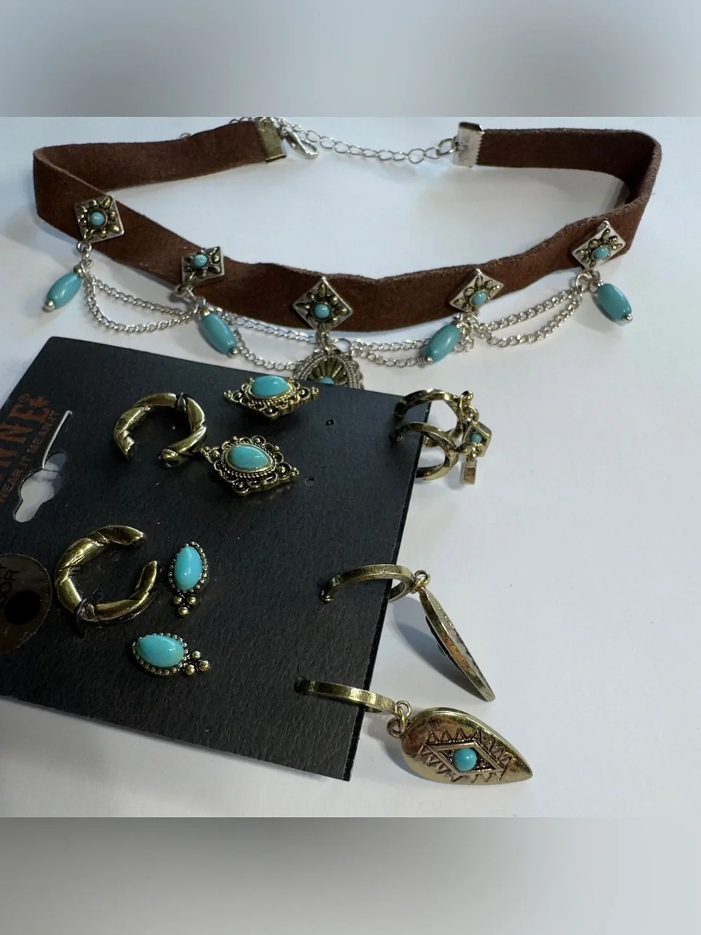 Bohemian Turquoise Accent Choker with Matching Earrings Set